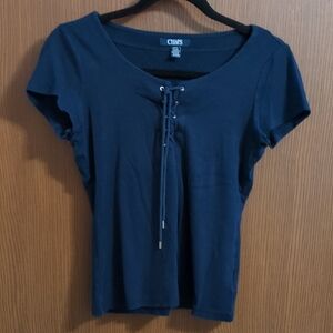 Chaps Deep Blue Lace-Up Women's Tee
